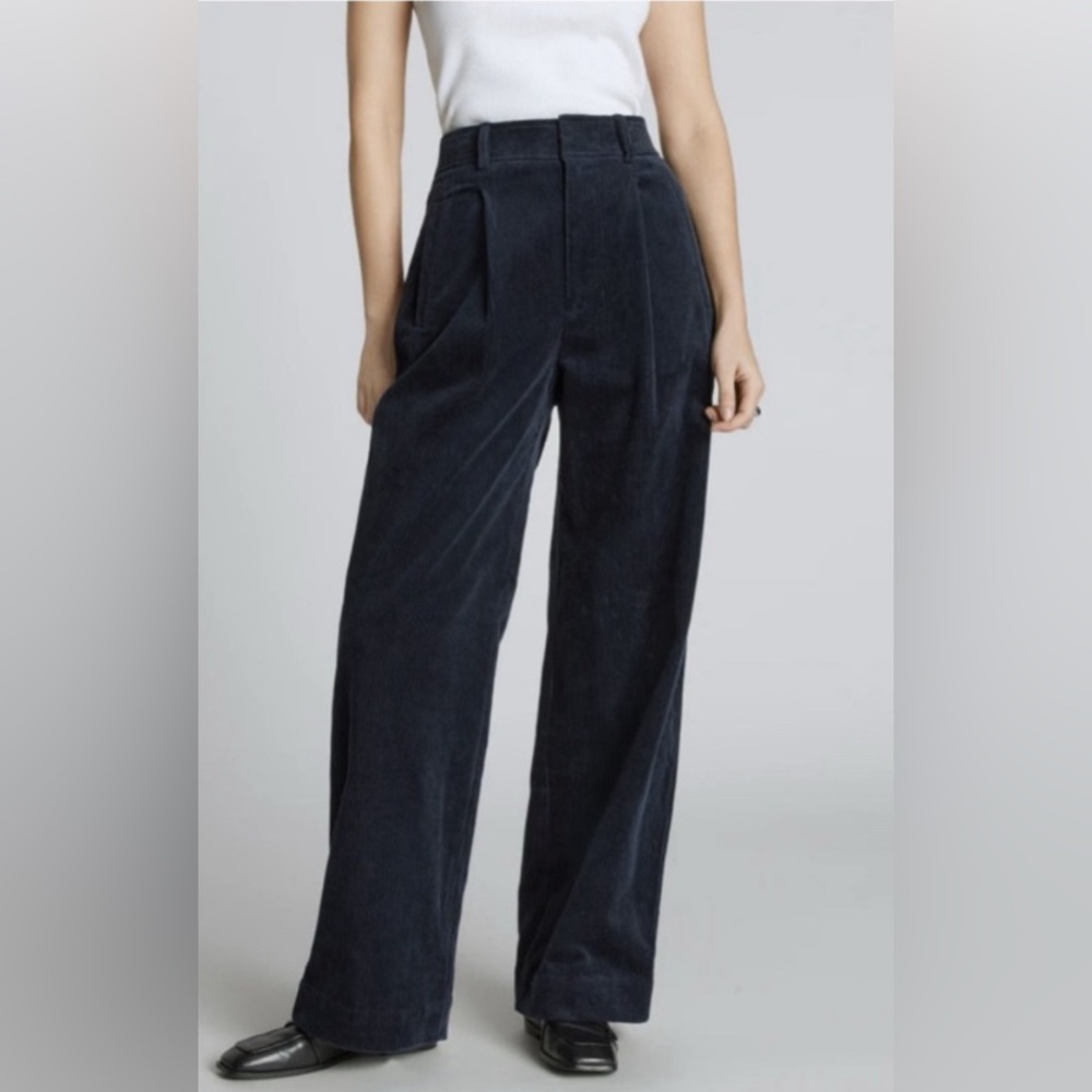Everlane Way High Drape Navy Corduroy Trousers